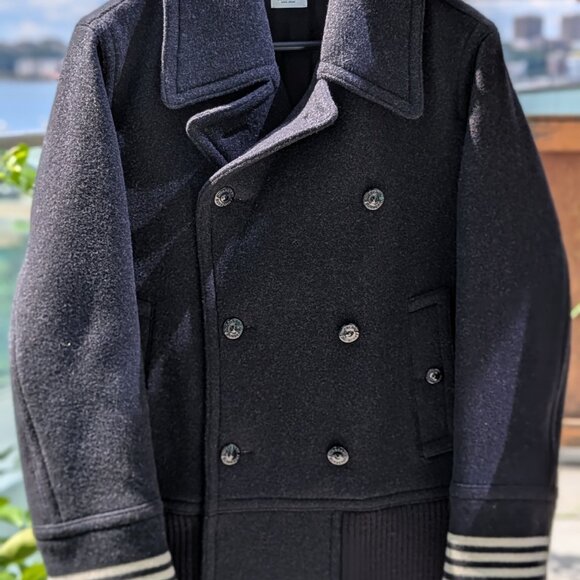 Dark Navy Virgin Wool Double Breasted Shawford Pea Coat - Picture 1 of 12